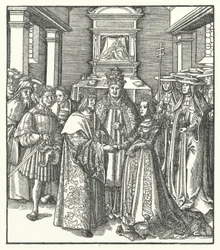 O Papa Nicolau V presidindo ao casamento do Santo Imperador Romano Frederico III e Eleanor de Portugal em Roma