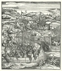 O Santo Imperador Romano Maximiliano I com a sua frota em La Spezia, Itália