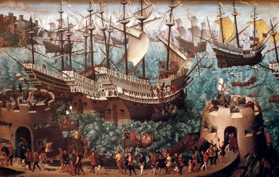 Embarque de Henrique VIII (1491-1547) em Dover no galião Henri Grace a Dieu" por ocasião do comércio assinado com François I (o Camp du Drap d