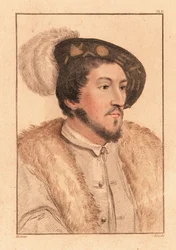 Retrato de um homem desconhecido, corte do rei Henrique VIII, c. 1532. ,1812 (gravura)