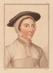 Retrato de mulher desconhecida da corte do rei Henrique VIII.,1812 (gravura)
