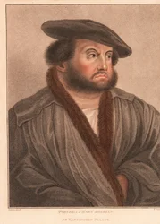 Auto-retrato do artista Hans Holbein no Palácio Kensington. ,1812 (gravura)