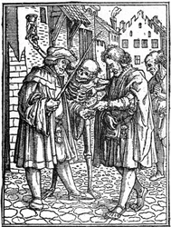 A morte simulada de Hans Holbein, o Jovem (1497-1543): o advogado (gravura)