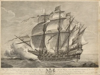 Esta gravura é a representação exacta do navio de guerra Great Harry, construído no estaleiro de Sua Majestade em Woolwich, no reinado do rei Henrique VIII, ano 1514...