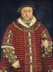 Henri VIII - Retrato do Rei Henrique VIII de Inglaterra par Holbein, Hans, o Jovem, Oficina de . óleo sobre madeira, tamanho : 93x68