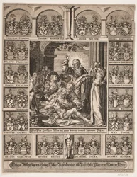 A ressurreição de Lázaro. Cercado pelos escudos de Holger Rosenkrantz