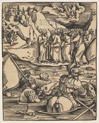 Os egípcios que cruzam o Mar Vermelho, de Das Buch Granatapfel, 1511.