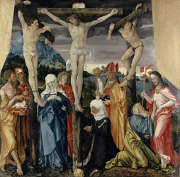 Cristo crucificado com os ladrões, santos e um doador do sexo feminino, 1512
