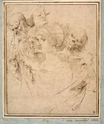 "La mort representee avec sept tetes" (A morte entre sete cabeças) Dessin de Hans Baldung (Baldung Grien)(1484-1545) vers 1515 Coleção privee