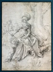 A mulher a montar o homem: Phyllis sentada nas costas de Aristóteles que anda de quatro. Desenho de Grien Hans Baldung (1484-1545) Ec. Todos.