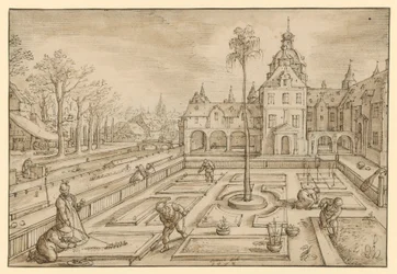Tratamento de um jardim de castelo no início da primavera, provavelmente de uma série de representações dos meses