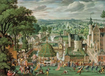 Paisagem de parque com castelo