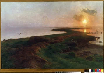 "Sunset in a lagoon" Pintura de Hans Ole Brasen (1849-1930) (ec. dinamarquês) 1897 Mikalojus Konstantinas Ciurlionis Museum of Fine Arts, Kaunas, Lituânia
