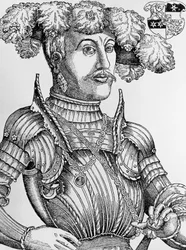 Retrato de Filipe I, Landgrave de Hesse, conhecido como o Magnânimo (1504-1567), gravado por Hans Brosamer (1495-1554)