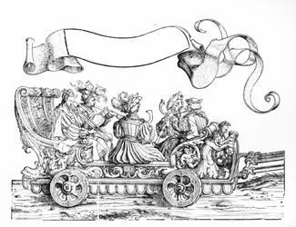 Uma cena da procissão triunfal de Maximiliano, c.1516-18 (xilogravura) (bw photo)