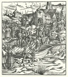 Execução dos líderes de um levante contra o domínio do arquiduque Maximiliano da Áustria em Ghent, 1484
