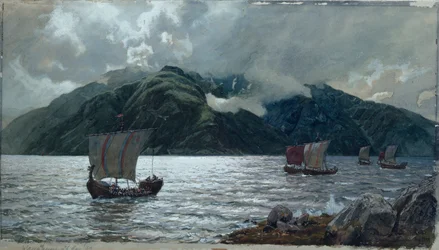 Viking Ships, Sognefjord (aguarela, caneta, lápis e guache sobre papel)