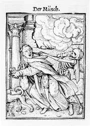 Morte e o frade mendicante, de "A dança da morte", gravada por Hans Lutzelburger, c.1538