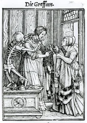 Morte e a Senhora, de "A Dança da Morte", gravada por Hans Lutzelburger, c.1538