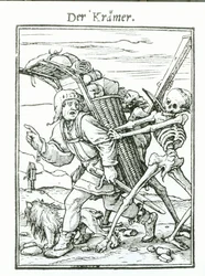 Morte e o Pedlar, de "A Dança da Morte", gravada por Hans Luutzelburger, c.1538