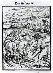 Morte e o lavrador, de &39;A dança da morte, gravada por Hans Lutzelburger, c.1538