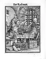 Morte e o homem rico, de "A dança da morte", gravada por Hans Lutzelburger, c.1538
