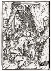 A morte vem para o imperador, gravada por Georg Scharffenberg, de &39;Der Todten Tanz&39;, publicada em Basel, 1843