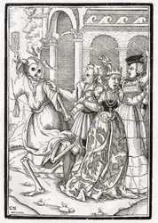 A morte vem para a rainha, gravada por Georg Scharffenberg, de &39;Der Todten Tanz&39;, publicada em Basel, 1843