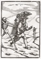 A morte chega ao Pedlar, gravada por Georg Scharffenberg, de &39;Der Todten Tanz&39;, publicada em Basel, 1843