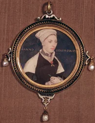 Retrato em miniatura de Jane Small, anteriormente conhecido como Mrs. Robert Pemberton, c.1540 (wc em velino montado em baralho)