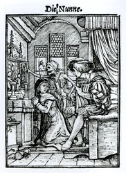 A freira, de "A dança da morte", gravada por Hans Lutzelburger, c.1538
