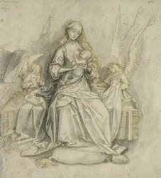 Madonna and Child (caneta e tinta marrom com lápis sobre papel)