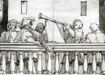 Músicos de Henrique VIII (caneta e tinta no papel)