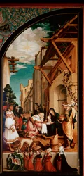 Altarpiece Oberried: "A Adoração dos Magos" Detrempe sobre madeira por Hans Holbein, o Jovem (1497/8-1543) 1521-1522 Sol. 231x109 cm Cathedrale de Fribourg, Suíça