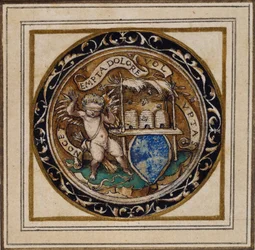 Cupido picado por abelhas - Desenho para um pingente ou distintivo de chapéu, c.1532-43 (caneta e tinta sobre papel)