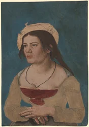 Hans Holbein, o Jovem (circa) - Retrato de uma jovem mulher com um corpete vermelho, Inv. 1823.143