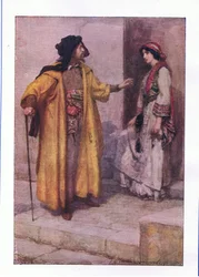 Ouça-me, Jessica: trancar minhas portas (O Mercador de Veneza), de Obras Completas de Shakespeare publicado por George Harrap & Co Ltd, década de 1920