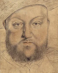 Retrato do Rei Henrique VIII (Henri VIII) de Inglaterra par Holbein, Hans, o Jovem (1497-1543), c.1540 - Carvão vegetal, pastel e sangue sobre cartão - Staatliche Graphische Sammlung, Munique