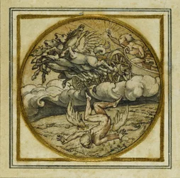 The Fall of Icarus - Design para um pingente ou crachá de chapéu, c.1532-43 (caneta e tinta sobre papel)
