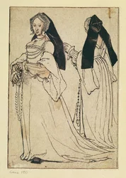 Duas visões de uma mulher usando um capuz inglês, c.1528-30