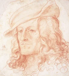 Retrato de um homem, busto, usando um chapéu,