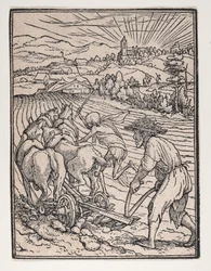 O Camponês ou Lavrador, de A Dança da Morte, ca. 1526, publicado em 1538.