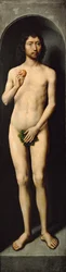 Adam. Ala lateral do Pequeno Tríptico de São João Batista - Hans Memling (1433/40-1494). Óleo sobre madeira, ca. 1485. Dimensão : 69,4x17,2 cm. Museu de História de Arte, Vienne