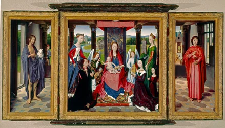 A Virgem e o Menino com os Santos e os Doadores, cerca de 1478 (óleo sobre carvalho)