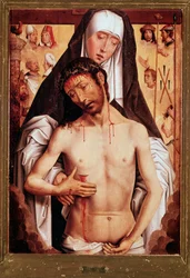Pintura Virgem e Cristo morto por Hans Memling (1435/40-1494) 1480 Dim 52x36 cm Granada, Capela Real