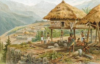 Quinta igorrote em Luzon, Filipinas, de «A História da Humanidade», vol. 1, do Prof. Friedrich Ratzel, 1896