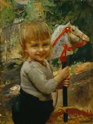 Menino com cavalinho de pau