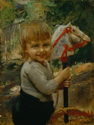 Menino com cavalinho de pau