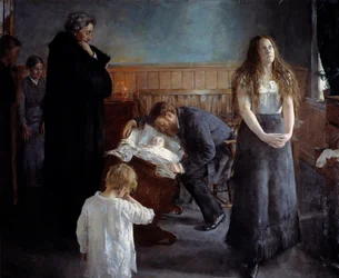 A criança doente. Pintura de Hans Olaf Heyerdale (1857-1913) Ec. Sued
