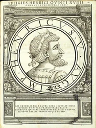 Henry, 5, do comandante geral da Roman leste e oeste mais verdadeiras imagens de moedas antigas, gravura por Rudolph Wyssenbach, impressa por Andreas Gessner, Zurique,